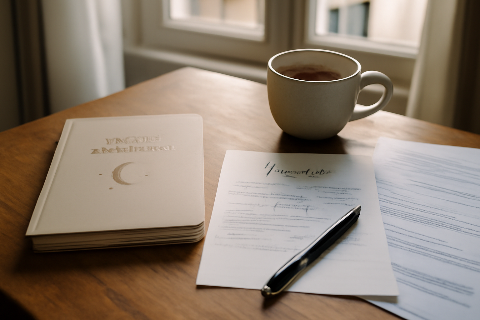 signification amandine : carnet de naissance ouvert sur un prénom Amandine, lumière du matin