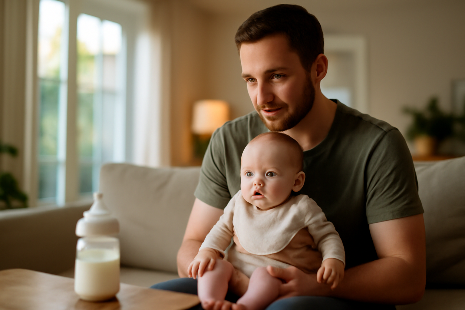 Bébé avec un parent qui prépare une prise et surveille les remontées après repas