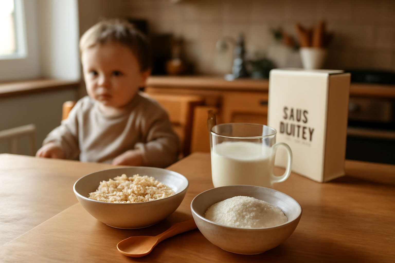 cereale sans gluten flocons et farine sur une table de cuisine