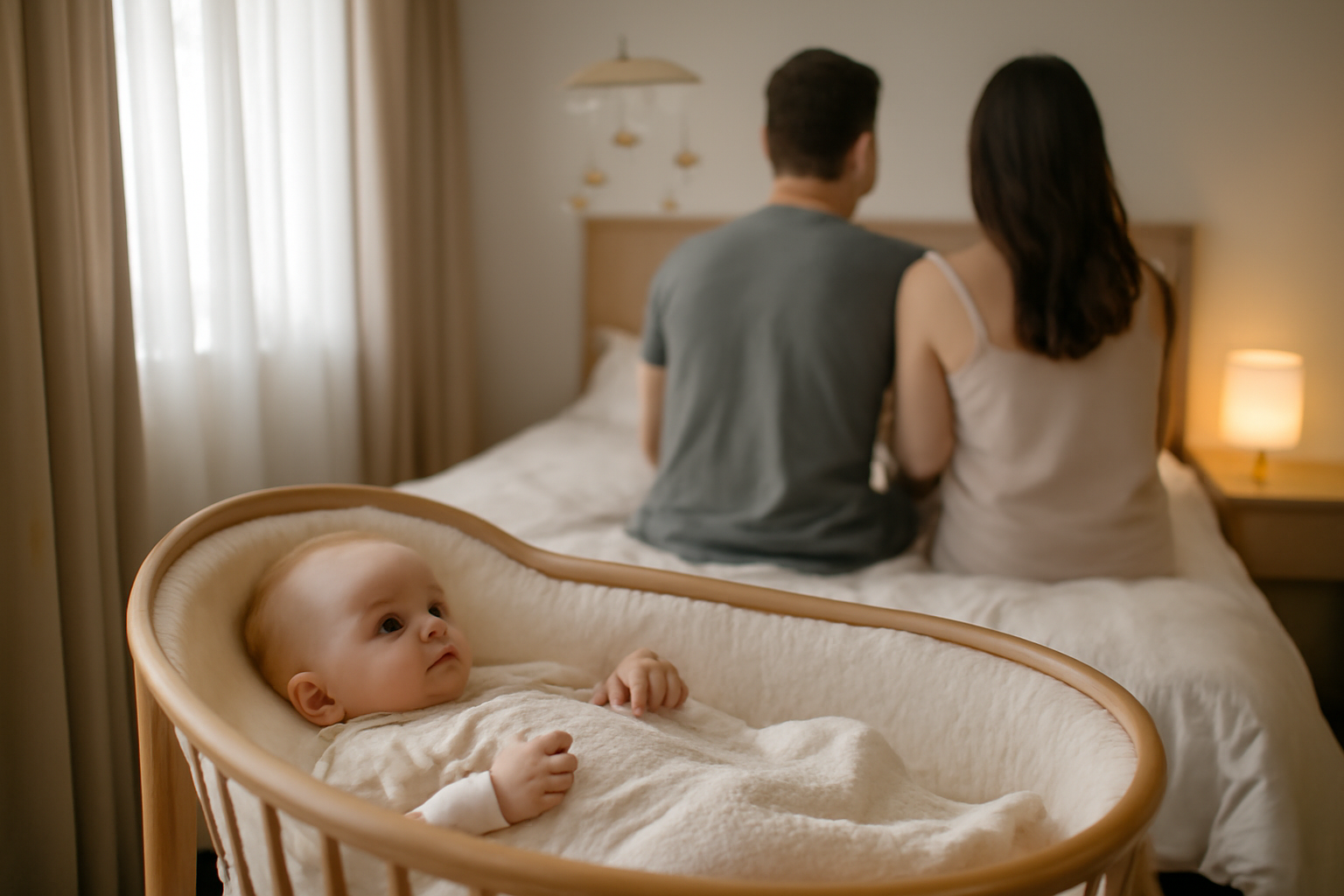 siestes bebe 4 mois : bébé de 4 mois qui s’endort dans une chambre sombre avec une routine calme
